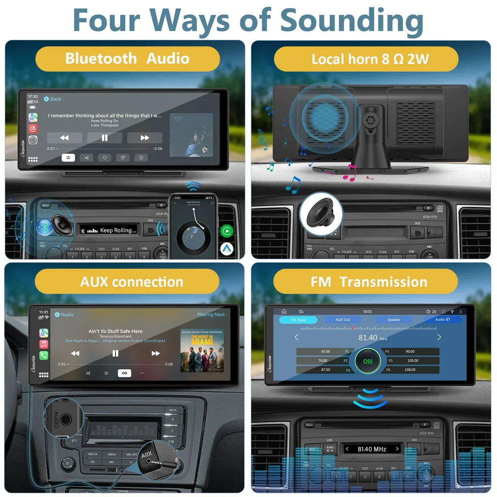 Carpuride Wireless Carplay Android Auto with 4K Front Dash Cam 1080P Rear Cam,10.26" HD IPS Touch