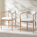 Set of 2 White Boucle Upholstered Dining Chair, Wood Grain Metal Frame Accent Chair for Kitchen Restaurant - Fortmok