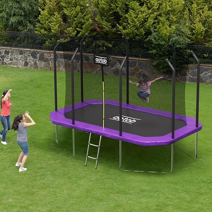 AOTOB 14X8FT Rectangle Trampoline - Perfect Outdoor Trampoline for Kids - Gymnastics Style Tranpoline with Enclosure Net - Supports Up to 440 lbs