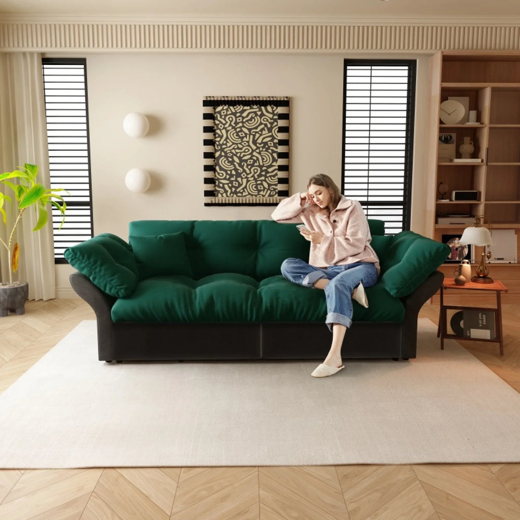 66" Queen Pull Out Sofa Bed, 3-in-1 Convertible Sleeper Sofa with Side Storage,Multi-Functional Velvet Loveseat Bed for Living Room,Bedroom