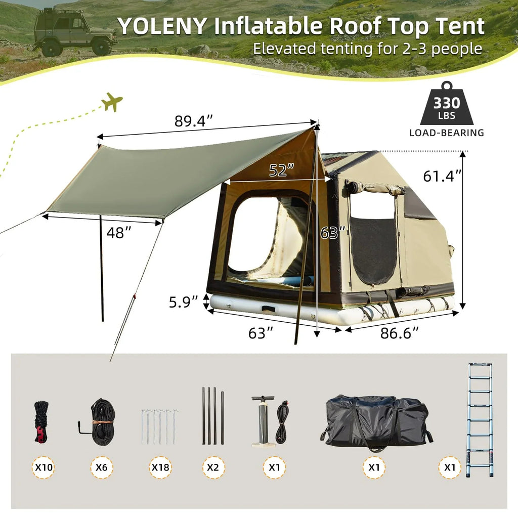 Erommy 3-4 Person Inflatable Tents for Camping with Large Rainproof Cover, Blow-Up Tent with Hand Pump, Easy Setup Tent House, Air Tent for Camping Adult,Beige