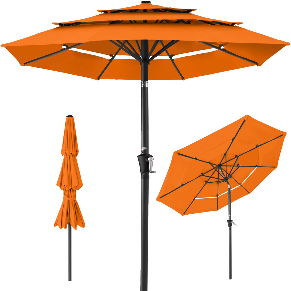 Best Choice Products 10ft 3-Tier Patio Umbrella, Market Sun Shade w/ Tilt Adjustment, Easy Crank - Red