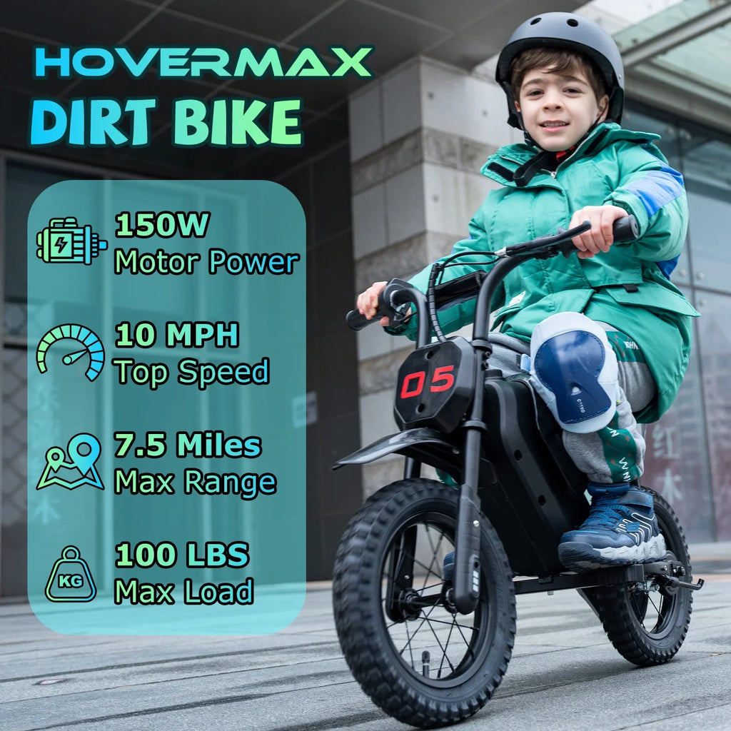 HOVERMAX Electric Dirt Bike, 150W Electric Motorcycle 10MPH Max Speed, Ride On Toys motocross for Kids
