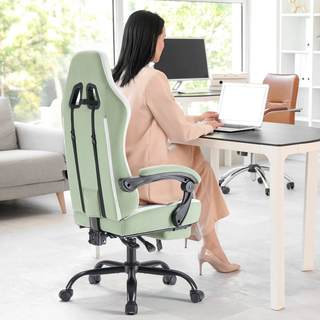 MCQ Ergonomic Swivel Gaming Chair with Headrest Lumbar Support for Home Office, Black and Grey