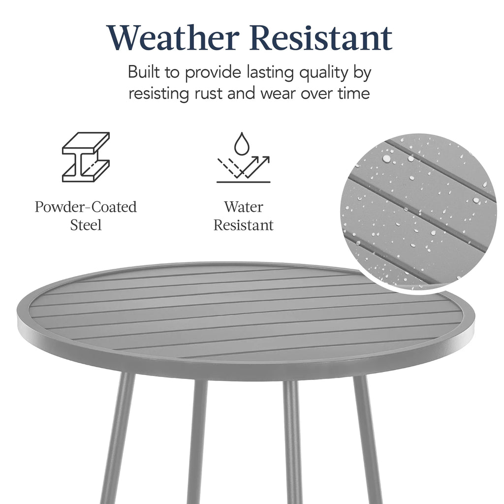 Best Choice Products 3-Piece Steel Patio Bar Height Round Bistro Set w/ Backless Stools, Slatted Design - Black