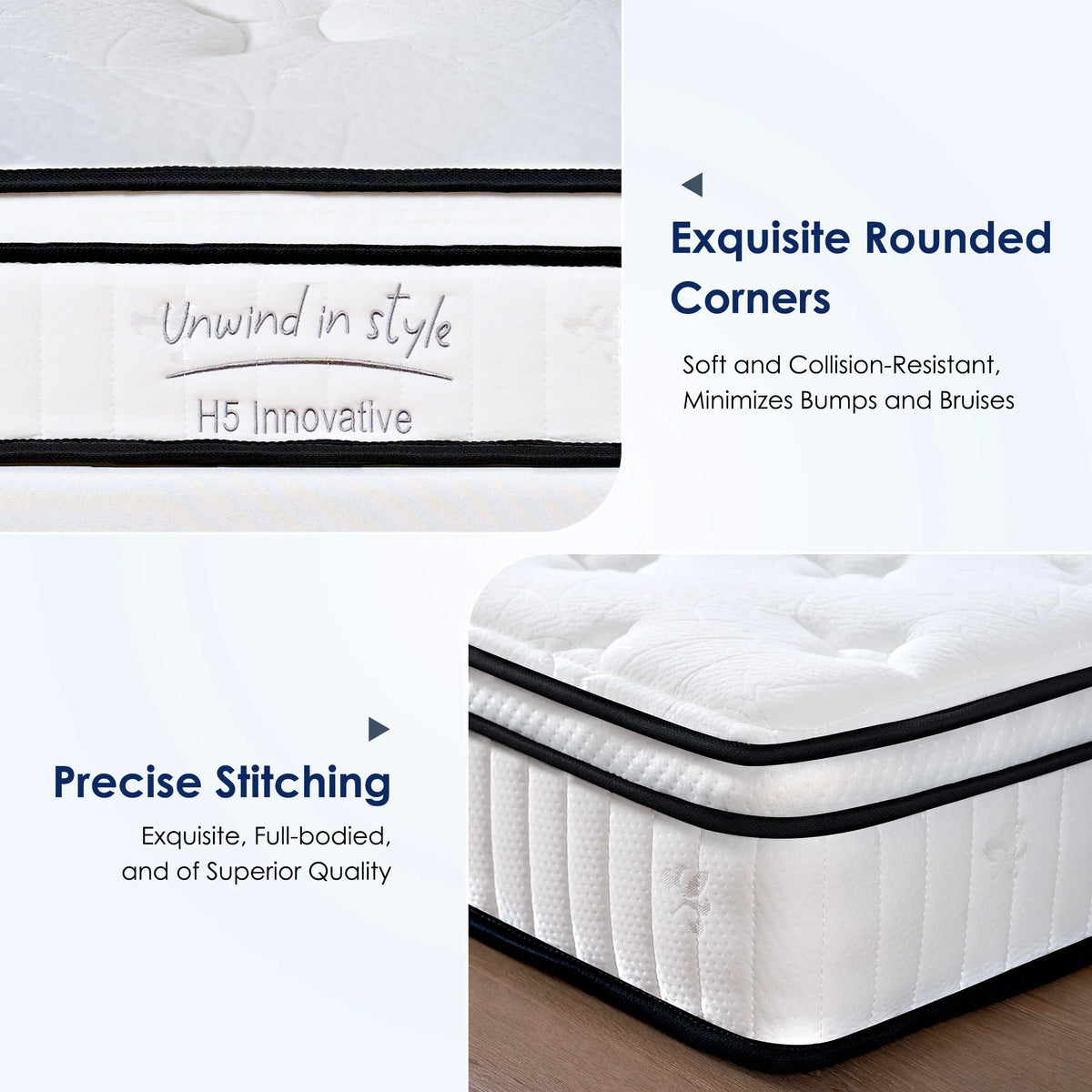Twin Mattress,Hybrid Innerspring and Memory Foam Mattress in a Box,Medium Firm Support with Cooling Fabric,CertiPUR-US Certified,75"x39"x6",White+Blue