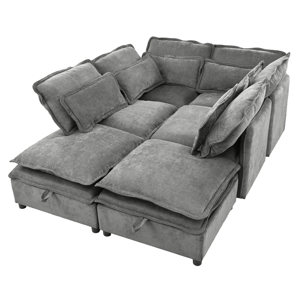 Harper & Bright Designs Modern Modular Corner Sofa Sectional with 2 Storage Ottomans, Free Combination L-Shaped Couch Set with Double-Layer Cushion for Living Room, Dark Blue