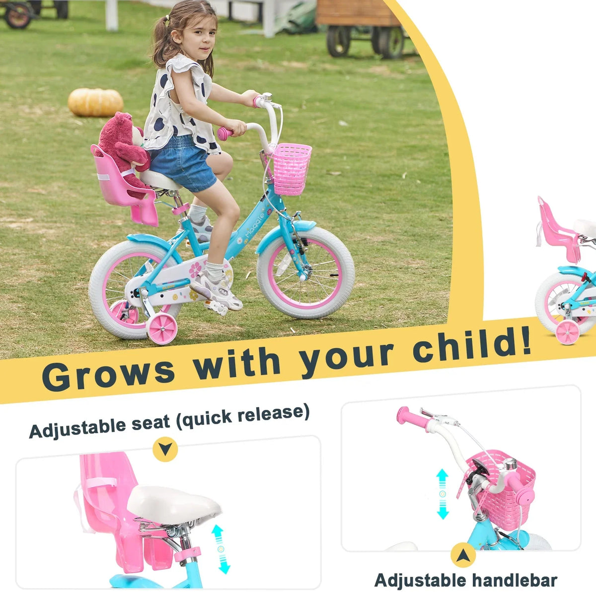 Glerc Maggie 12 inch Kids Girls Bike for Ages 2-4 Years Child, Peach