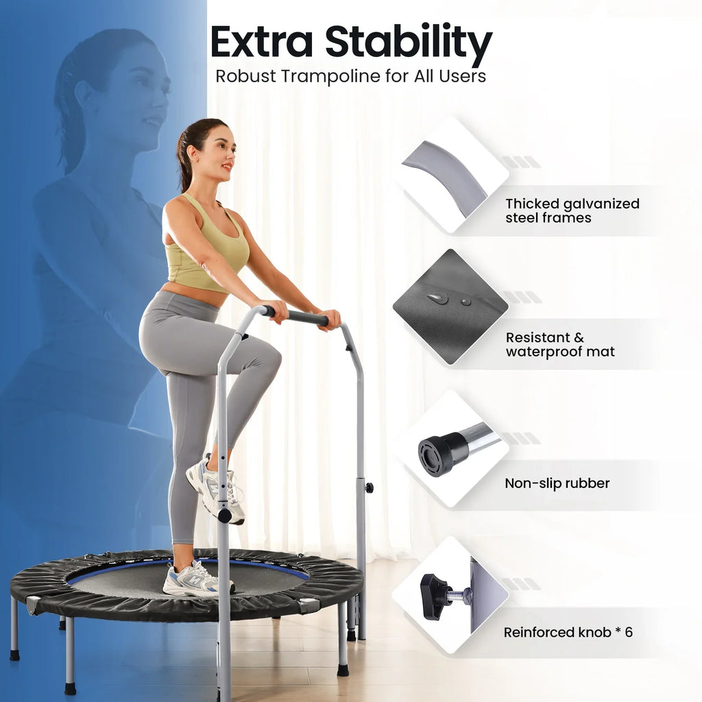 BCAN 40" Foldable Trampoline, Fitness Rebounder with Adjustable Foam Handle, Exercise Trampoline for Adults/kids Indoor/Garden Workout Max Load 330lbs