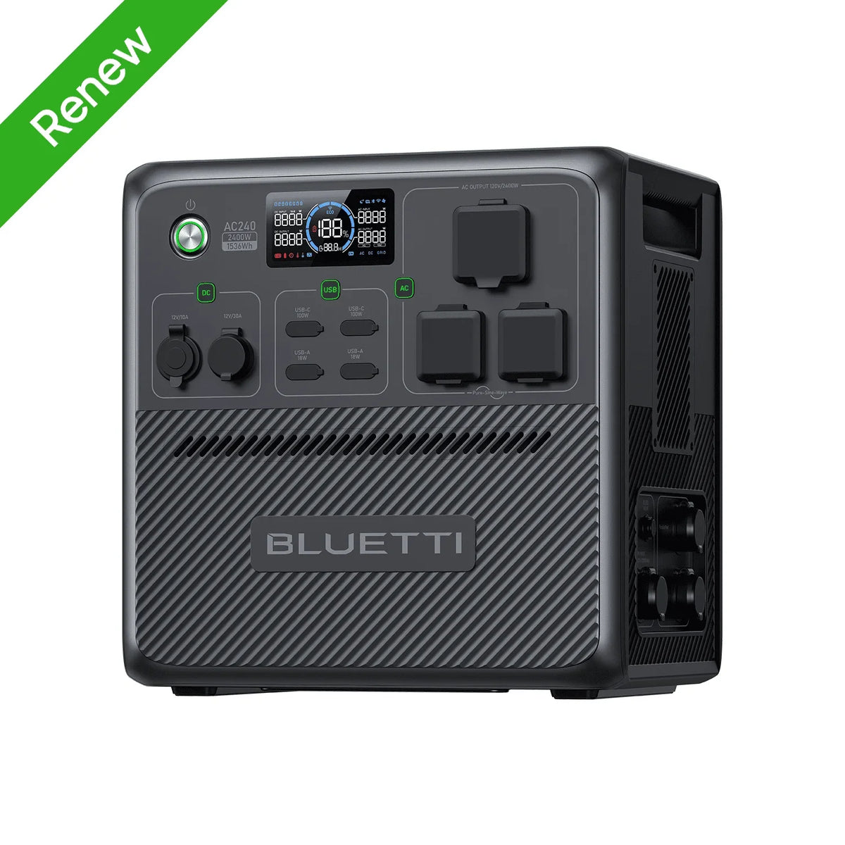 Restored BLUETTI AC240 Solar Generator, 1536Wh/2400W Solar Generator, Expandable to 10136Wh, IP65 Water Resistant LiFePO4 Battery Backup, Emergency Power for Camping, Home Use,Refurbished