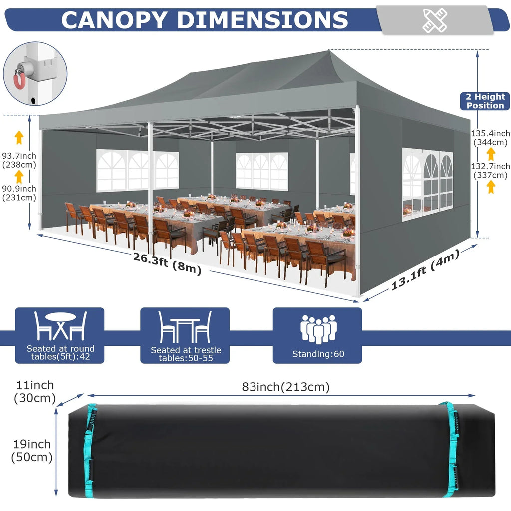 HOTEEL 10x20 Pop up Canopy with 6 Sidewalls Commercial Heavy Duty Canopy UPF 50+ All Weather Waterproof Outdoor Wedding Party Tents Gazebo with Roller Bag, Khaki