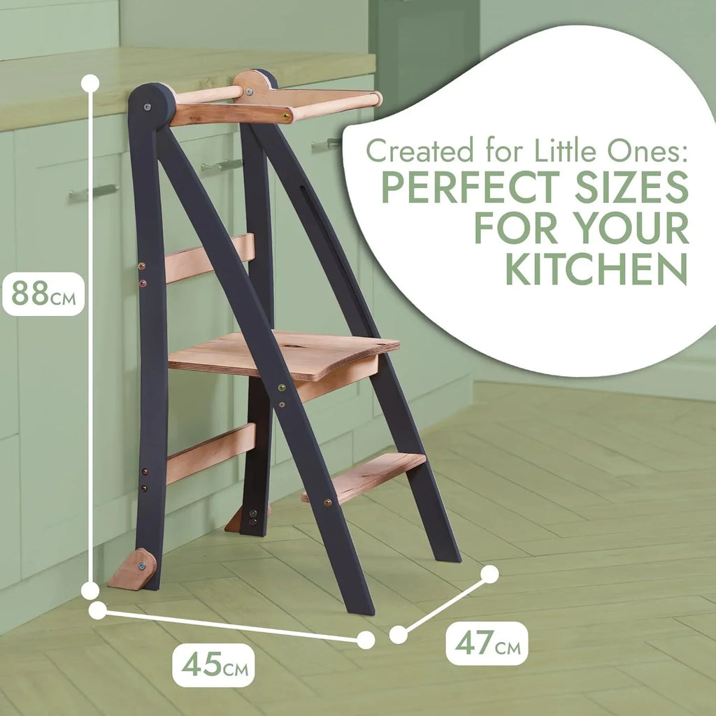 Folding Wooden Kitchen Standing Stool for Toddlers �C Safe & Compact Learning Step Stool, Ages 18 Months+
