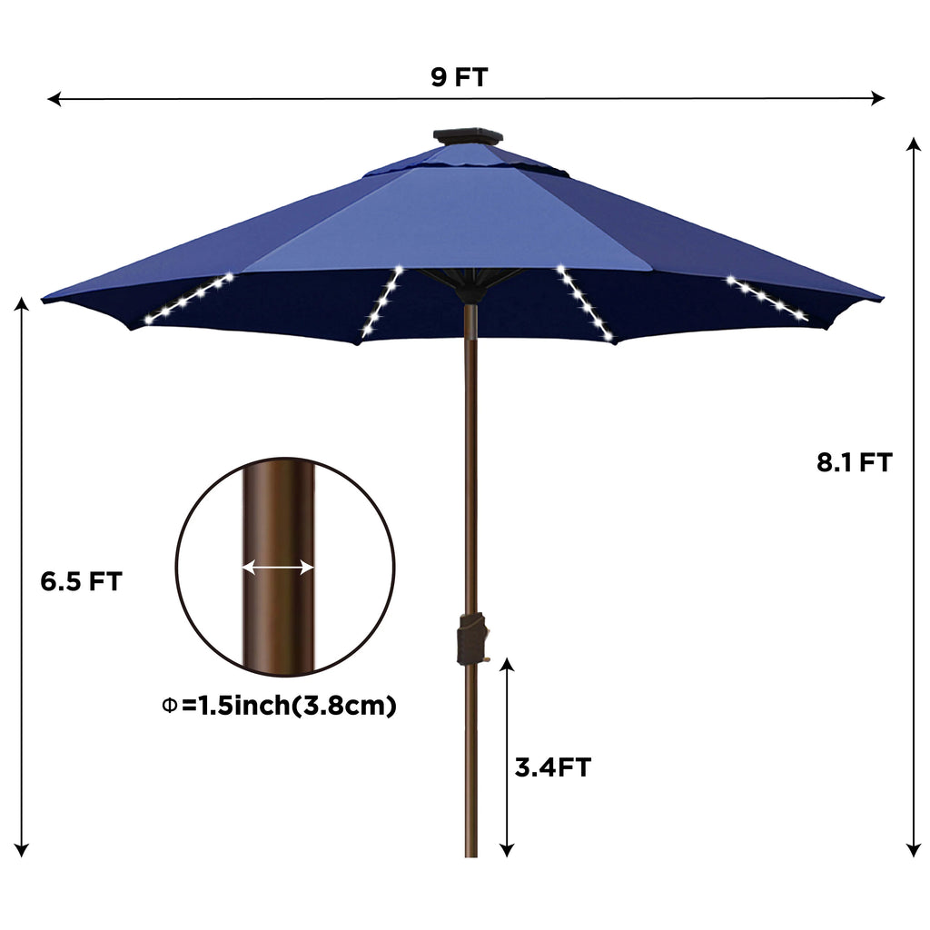 EliteShade Sunbrella Solar Umbrellas 9ft Market Umbrella with 80 LED Lights Patio Umbrellas Outdoor Table Umbrella with Ventilation and 5 Years Non-Fading Top,Ruby