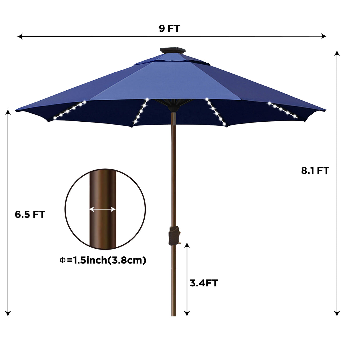 EliteShade Sunbrella Solar Umbrellas 9ft Market Umbrella with 80 LED Lights Patio Umbrellas Outdoor Table Umbrella with Ventilation and 5 Years Non-Fading Top,Ruby