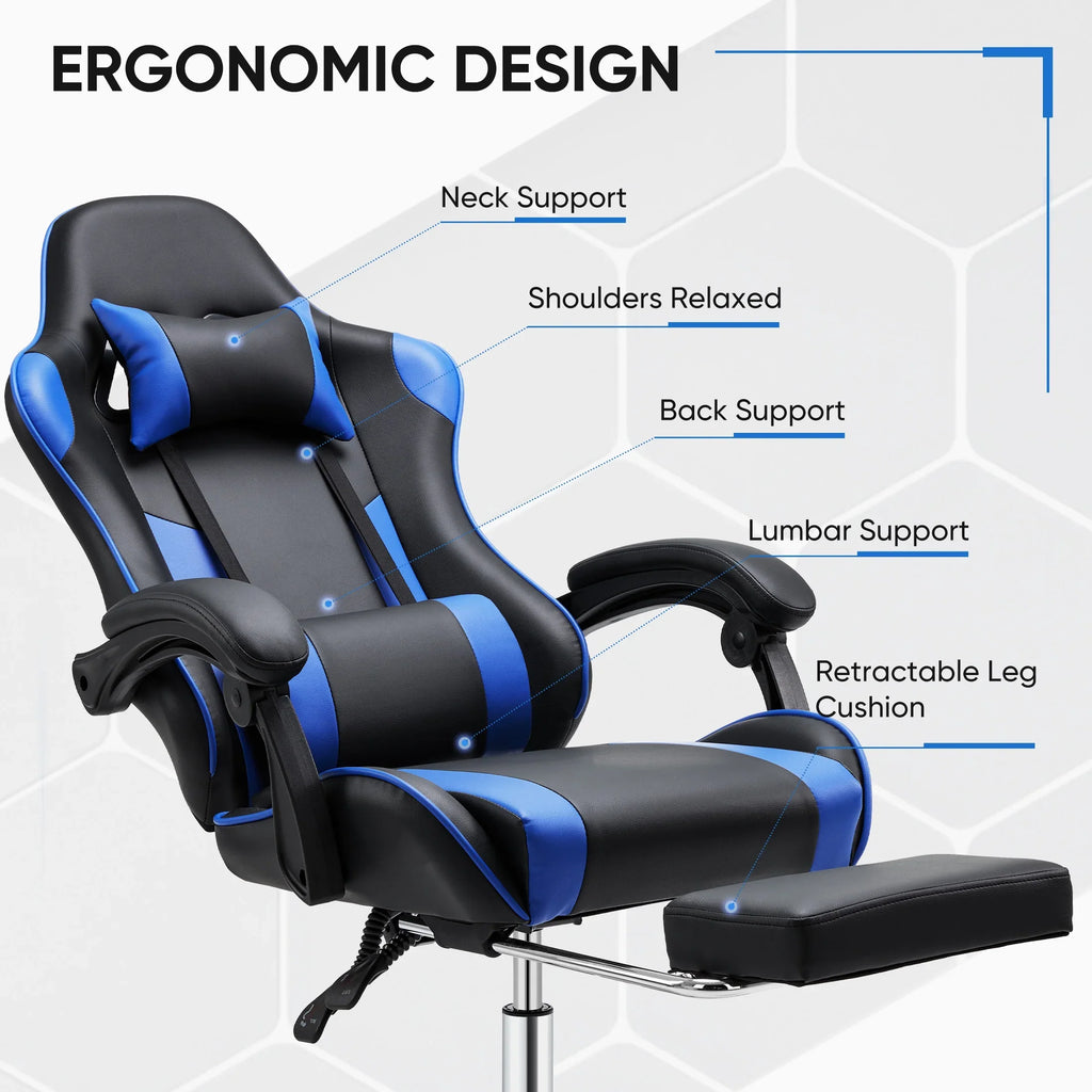 MCQ Ergonomic Swivel Gaming Chair with Headrest Lumbar Support for Home Office, Black and Grey