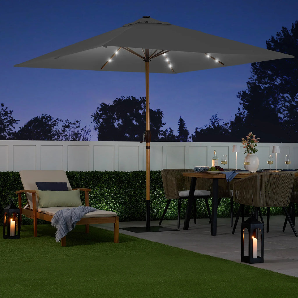 Best Choice Products 9ft Deep Square Solar LED Lighted Patio Umbrella w/ Woodgrain Pattern, UV-Resistant - Black