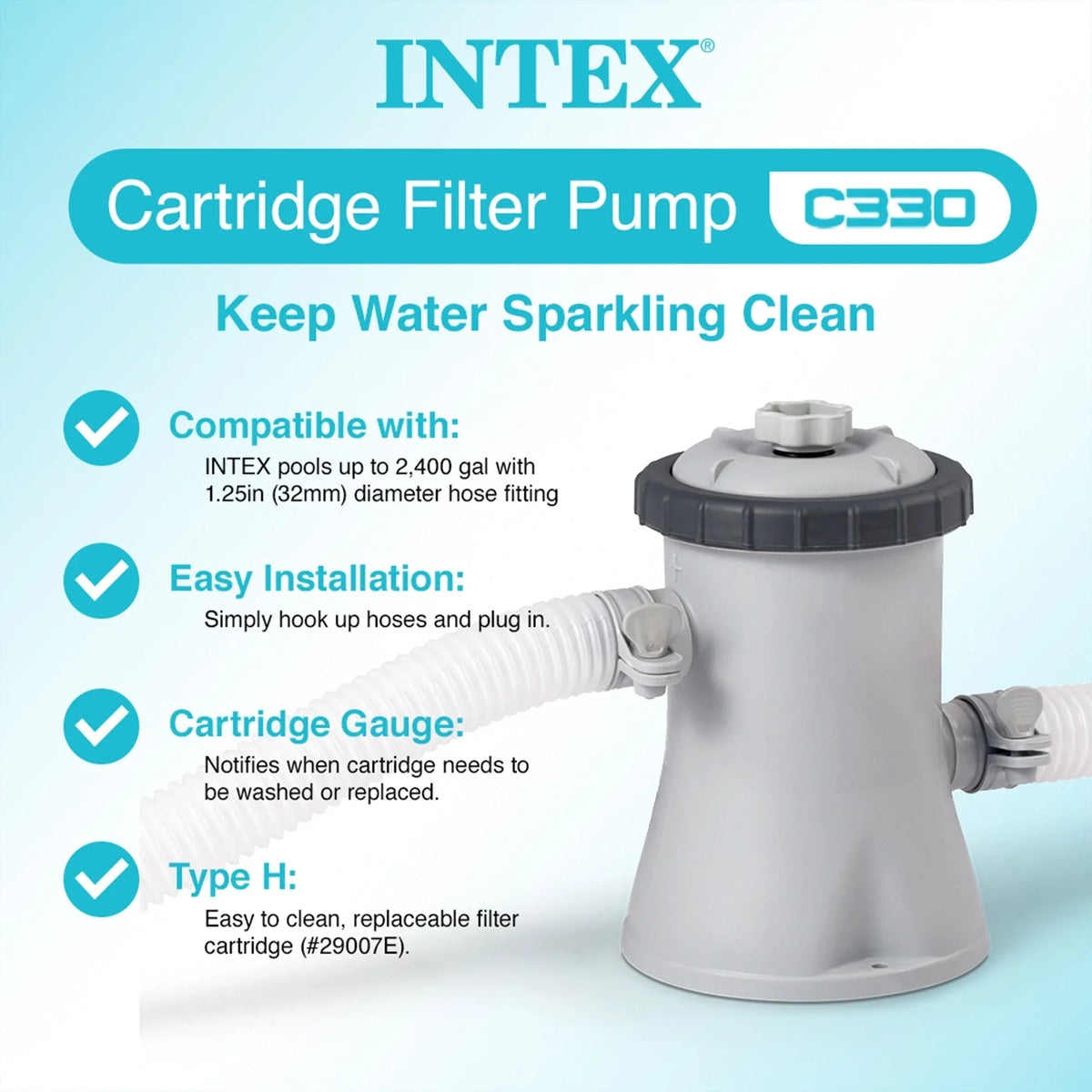 Intex 28601EG 330 GPH Easy Set Swimming Pool Cartridge Filter Pump with GFCI