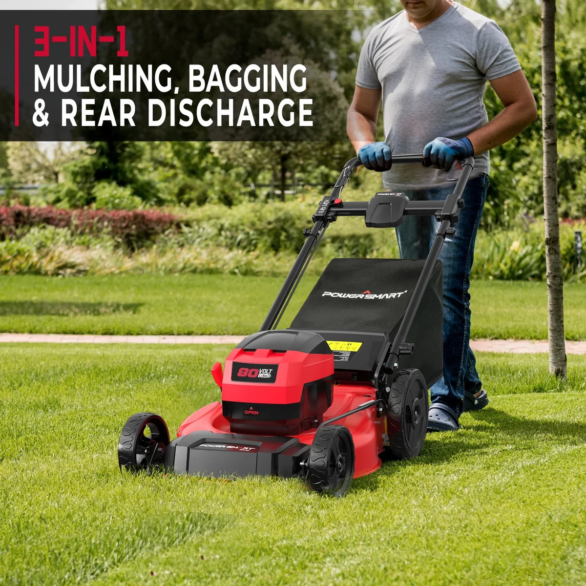 PowerSmart 80V MAX 21" Cordless Lawn Mower, 3-in-1 Brushless Electric Lawn Mower