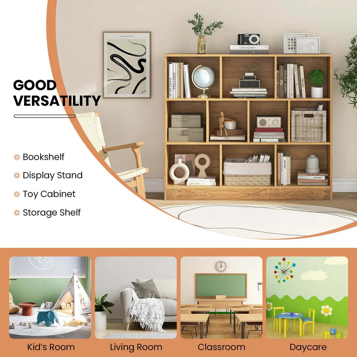 Costway 10-Cube Bookcase for Kids 41"Wooden Toy Storage Organizer for Kid’s Room White