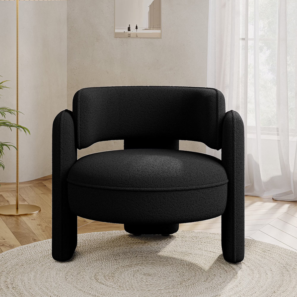 BELLEZE Sherpa Boucle Chair, Modern Barrel Accent Chair Comfy Round Upholstered Armchair Accent Side Chair for Living Room, Bedrooms, Corner - Quinton"White"