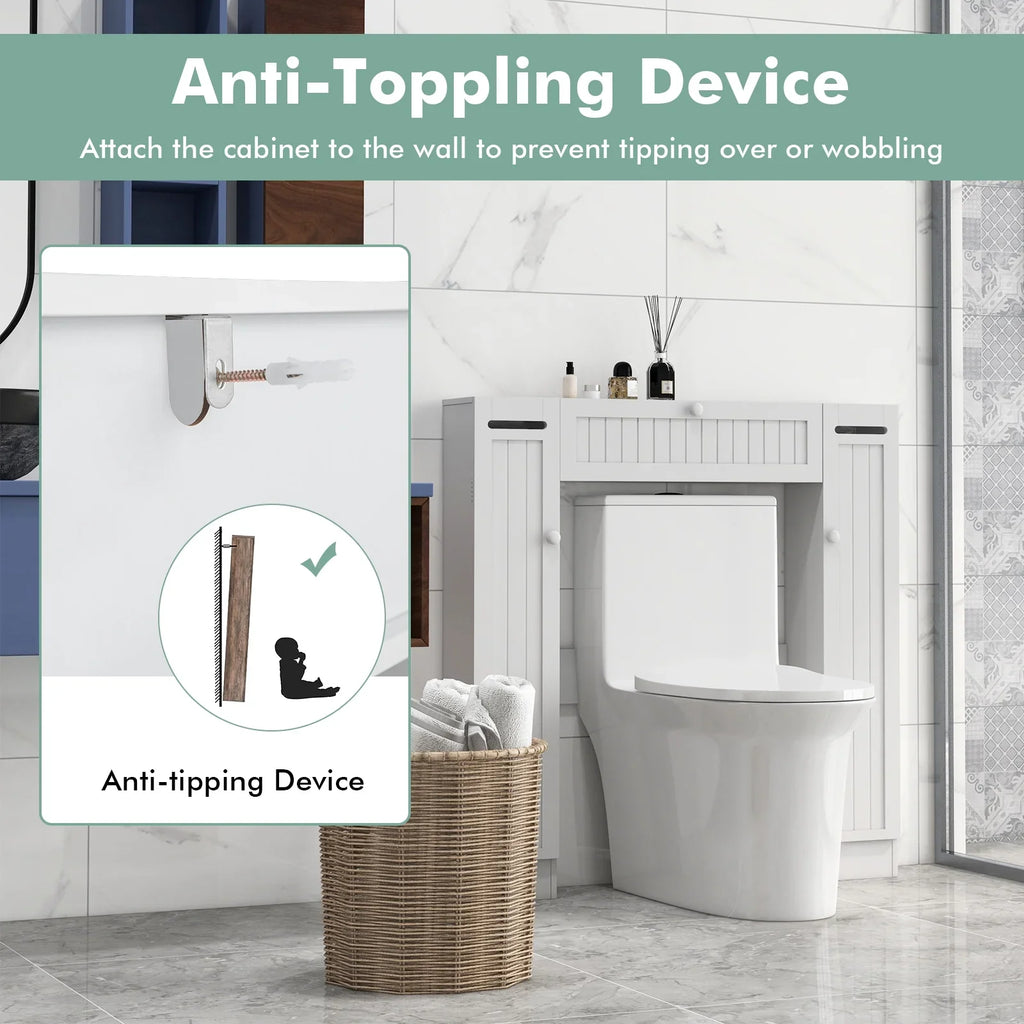 Topbuy Over The Toilet Storage Cabinet Bathroom Space Saver Organizer with Adjustable Shelves & Paper Holder
