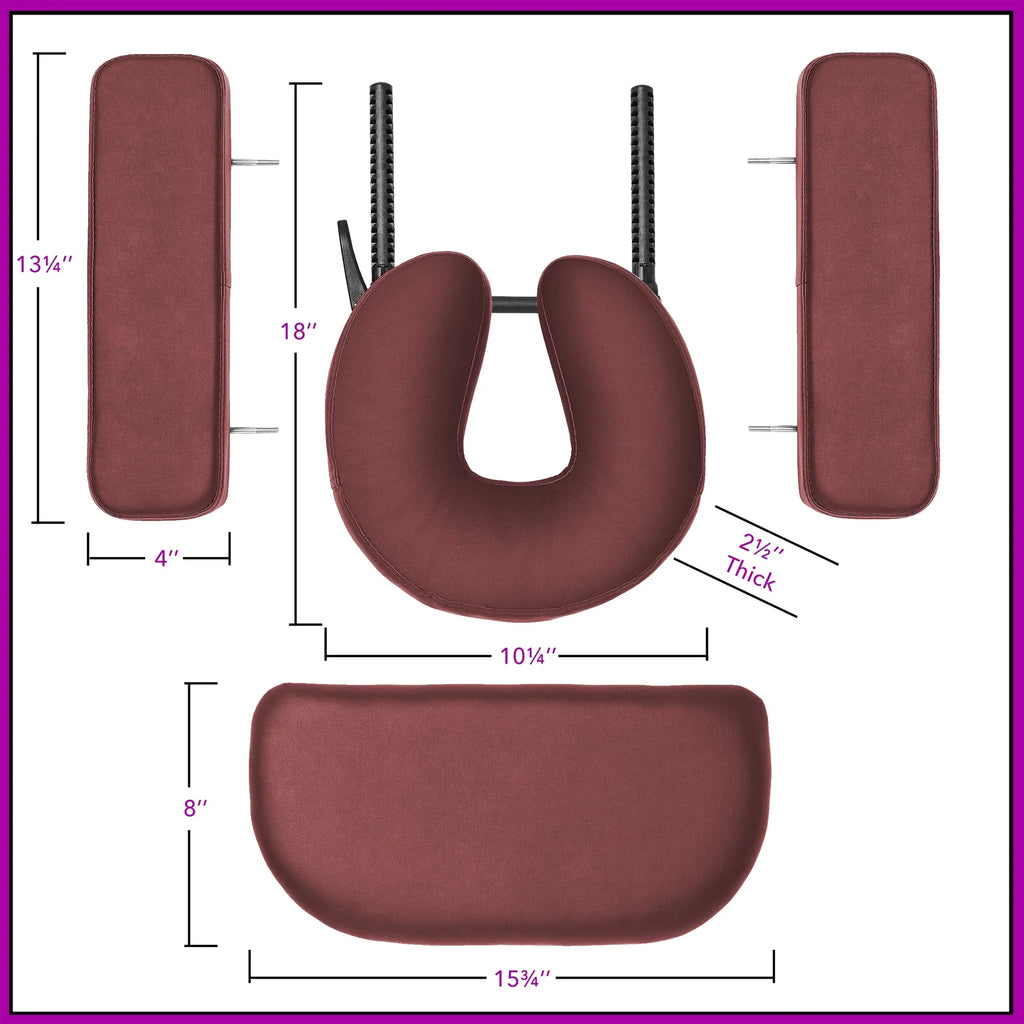 Saloniture Professional Portable Lightweight Bi-Fold Memory Foam Massage Table with Reiki Panels - Includes Headrest, Face Cradle, Armrests and Carrying Case - Burgundy