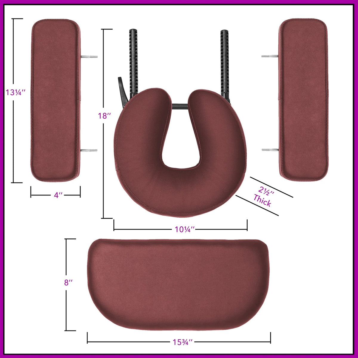 Saloniture Professional Portable Lightweight Bi-Fold Memory Foam Massage Table with Reiki Panels - Includes Headrest, Face Cradle, Armrests and Carrying Case - Burgundy