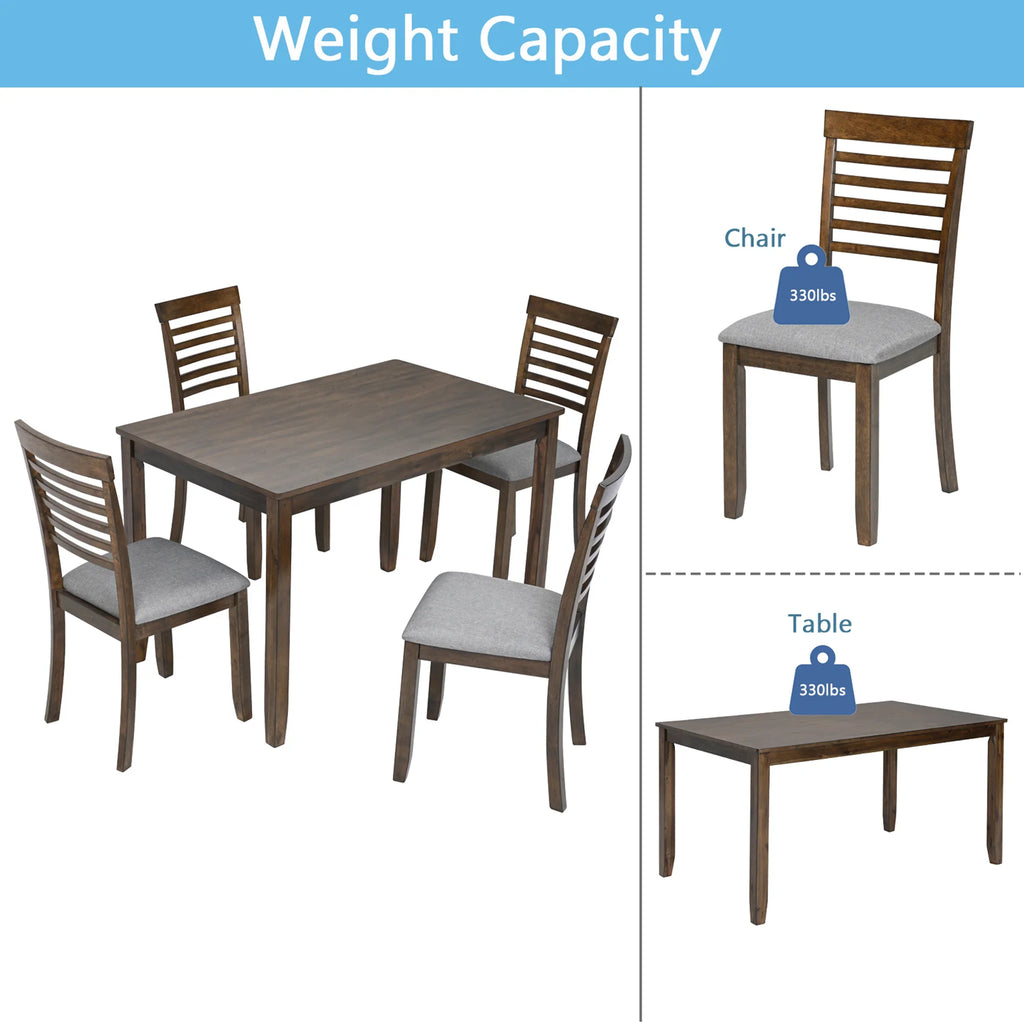 Sesslife 5 Piece Dining Set with One Rectangle Table and 4 Upholstered Chairs for 4 Persons, Dining Room Table Set for Small Place(Table+4 Chairs)