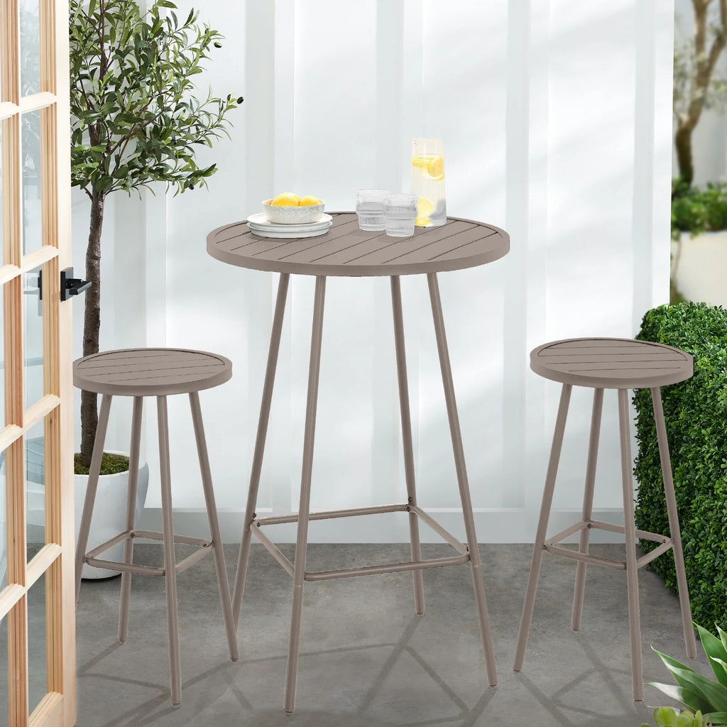 Best Choice Products 3-Piece Steel Patio Bar Height Round Bistro Set w/ Backless Stools, Slatted Design - Black