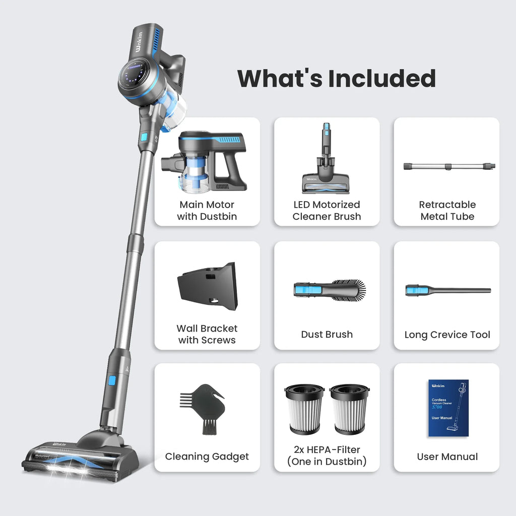 Wnkim Cordless Stick Vacuum Cleaner, 25Kpa, HEPA Wet/Dry Vacuum Cleaner for Hardwood Pet Hair Carpet