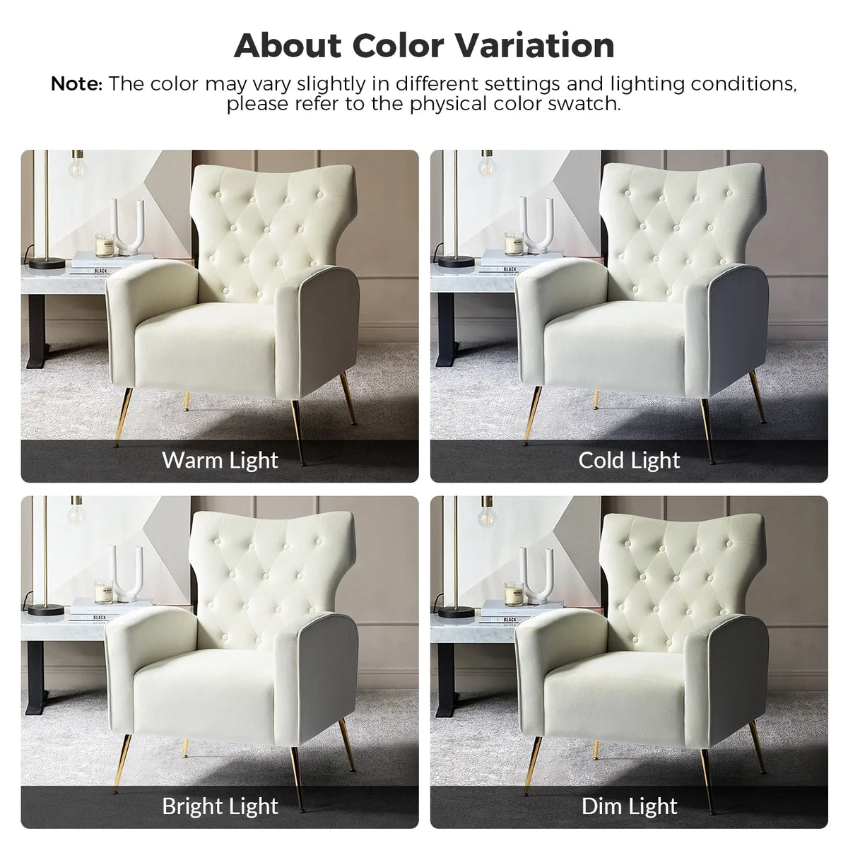 Modern Velvet Accent Chair Upholstered Sofa Armchair Button Tufted Metal Legs Adult Bedroom Home Living Room Grey
