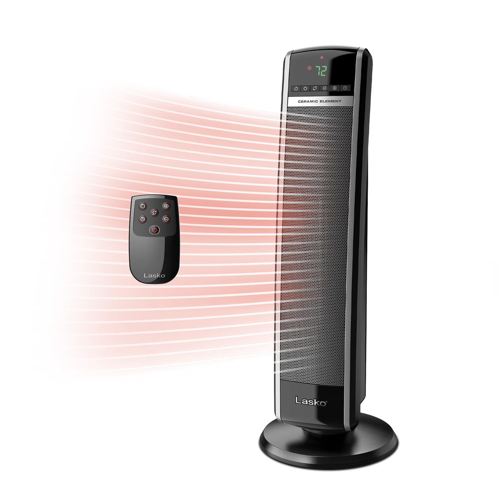 Lasko 29" 1500W Ceramic Tower Space Heater with Thermostat, Remote, Black, CT30754