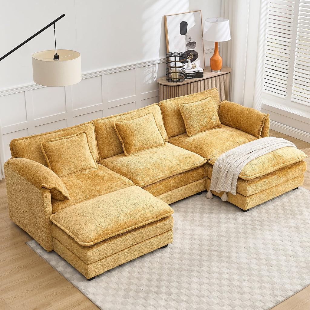 GNIXUU 112" Oversized Sectional Sofa Cloud Couch for Living Room, Modern Chenille L Shaped Couch, Comfy Boucle Modular Sofa Sleeper with Moveable Ottoman & Memory Foam (Green)
