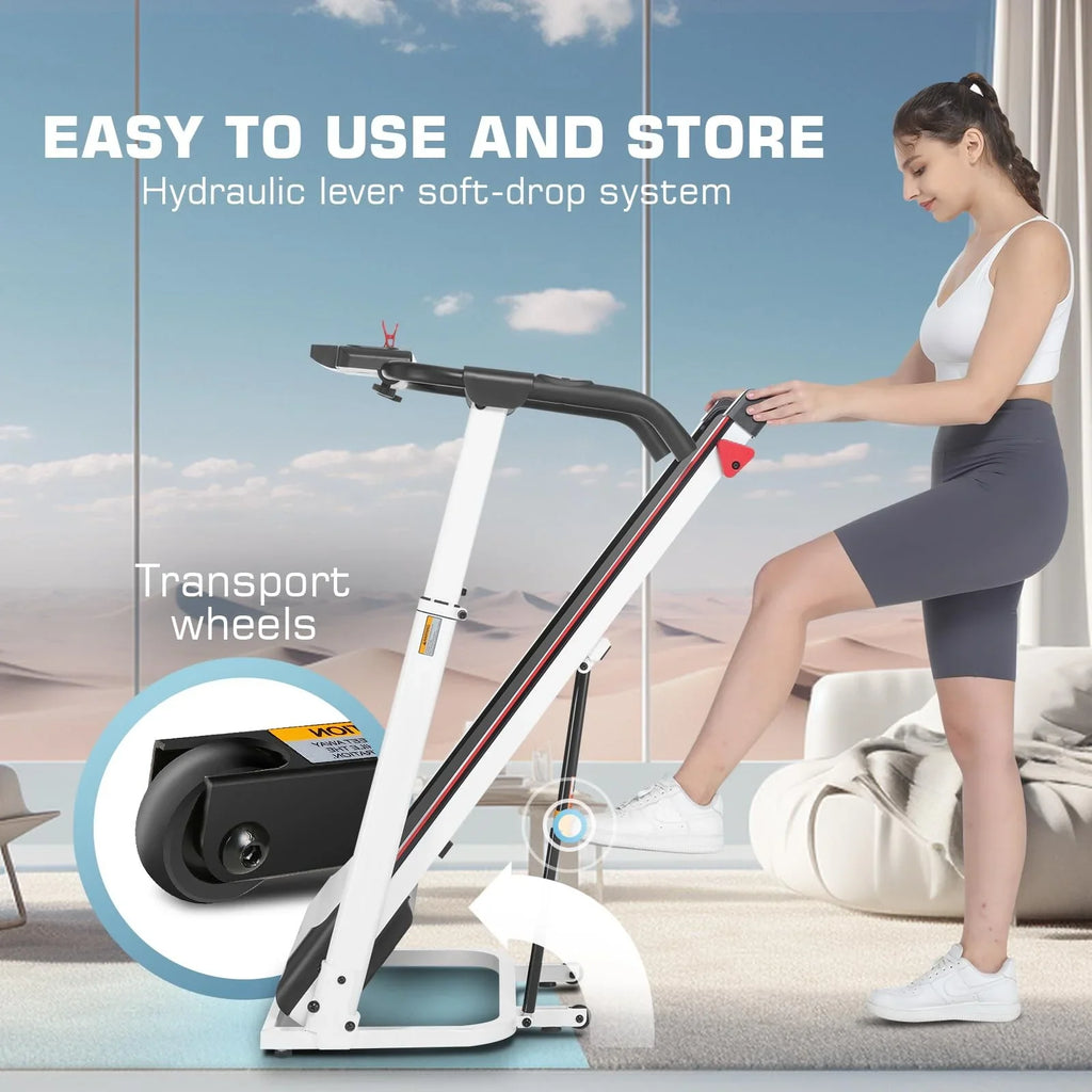 Folding Treadmill with Removable Desk, Foldable Treadmill with Adjustable Height, Treadmill 300lb Weight Capacity, White