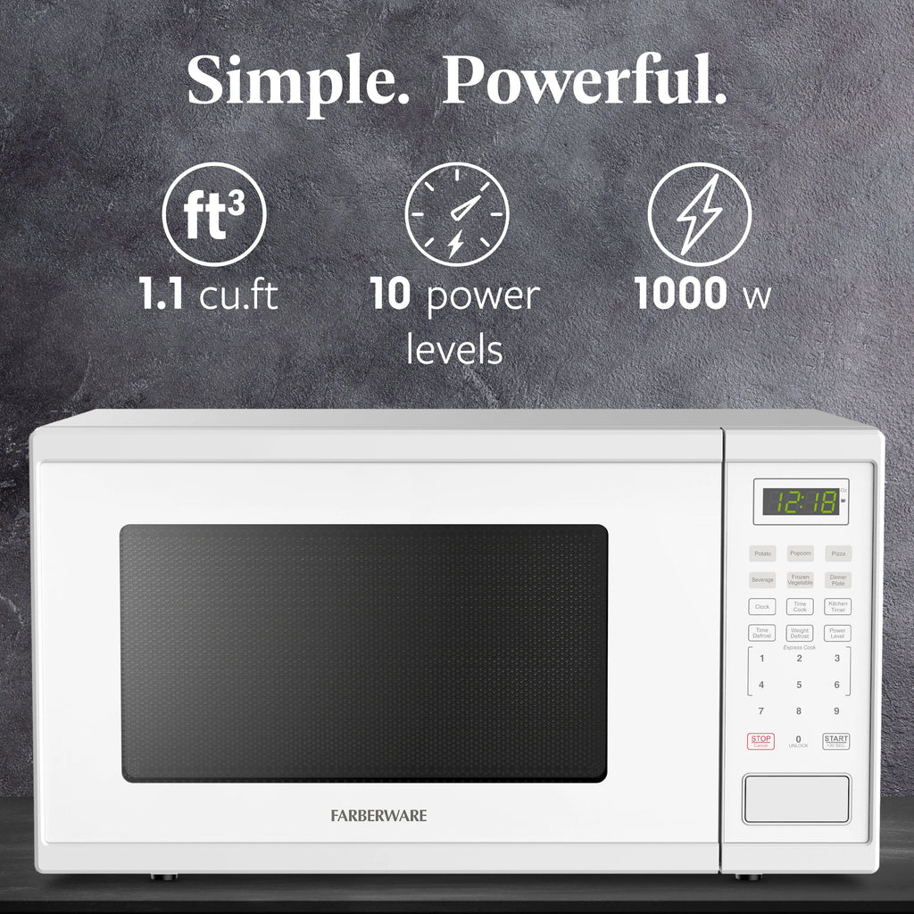 Farberware FMGZ09BKA 0.9 Cu. Ft. Microwave Oven, 900W, Digital Control, LED Display, 6 Cooking Presets, Black