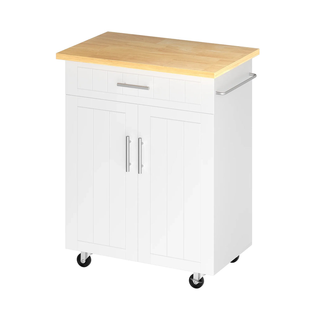 Walsunny Kitchen Island Table Stand with Storage on Wheels,Rolling Kitchen Cart Storage Cabinet with Drawer,White