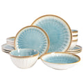 Gibson Elite Mayfair Bay 16 Piece Double Bowl Embossed Reactive Dinnerware a. Blue