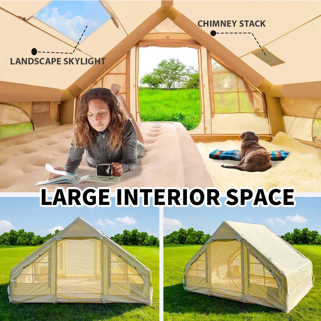Inflatable Camping Tents 4/6/8/10 Person,129 Square Feets Large Blow up Tent with Stove Jack