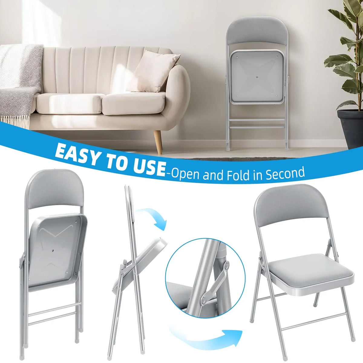 SUGIFT 4 Pack Vinyl Padded Folding Chair Portable Dining Chairs for Indoor and Outdoor