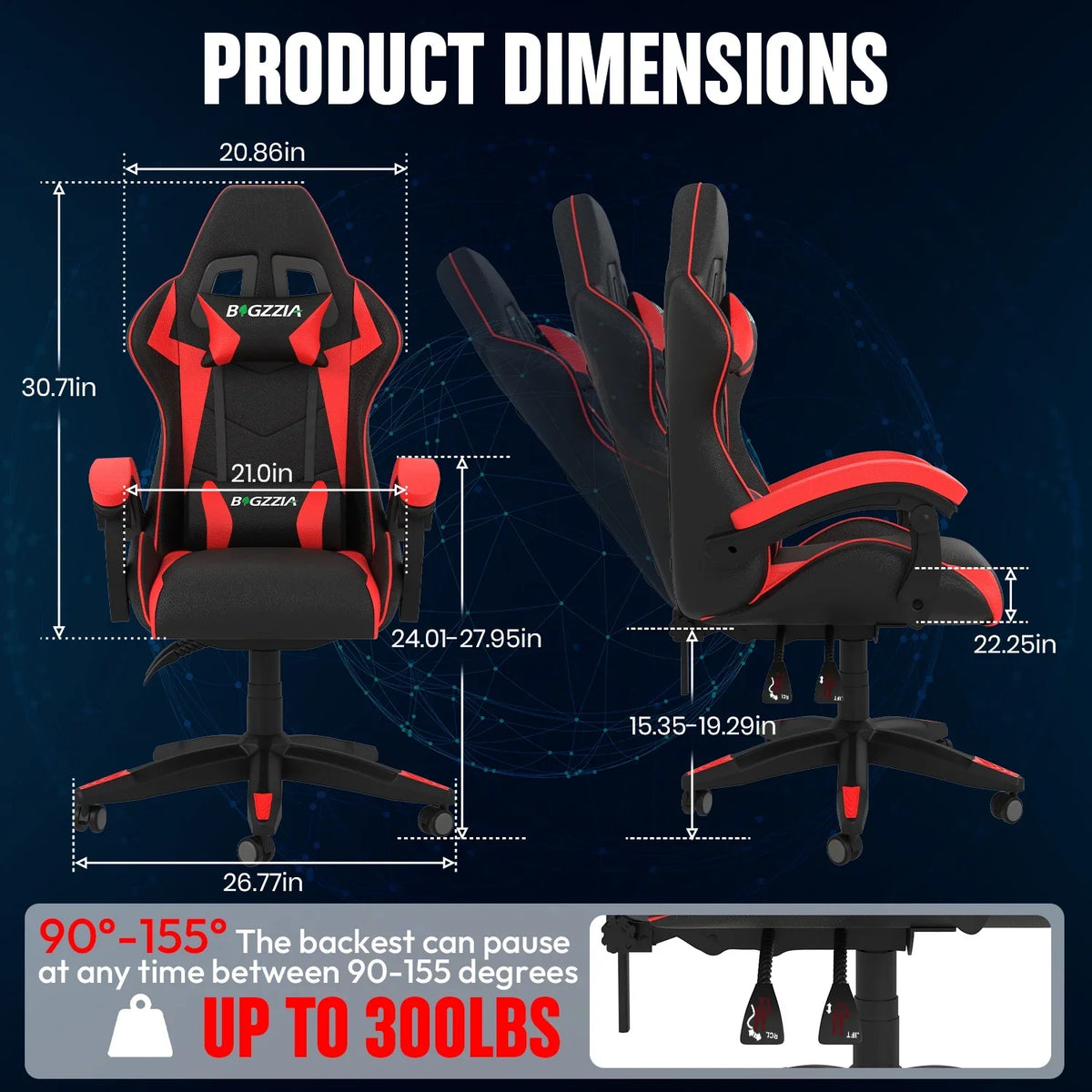Bigzzia Gaming Chair with Heated Cushion, High Back Video Game Chairs with Pillow and Lumbar Support, Green