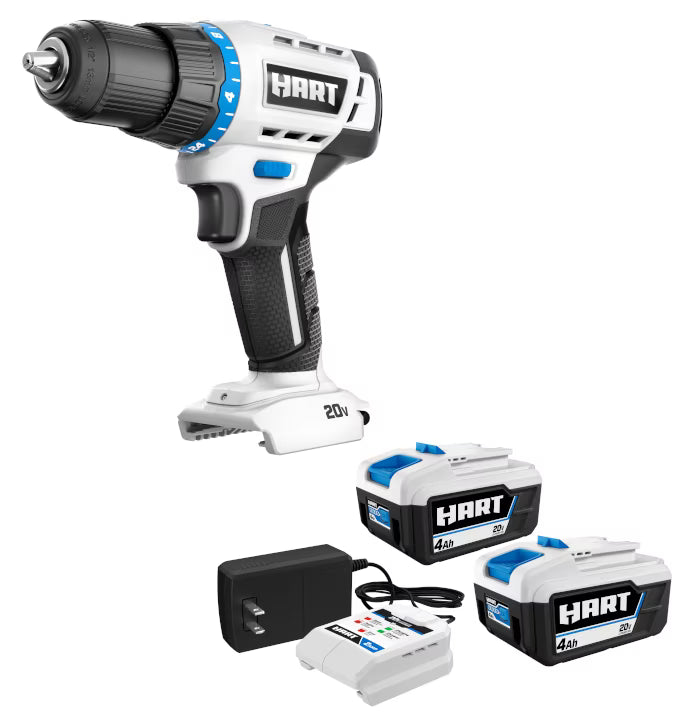 HART 20-Volt 1/2" Drill/Driver 2-Pack 4AH Battery Kit Bundle