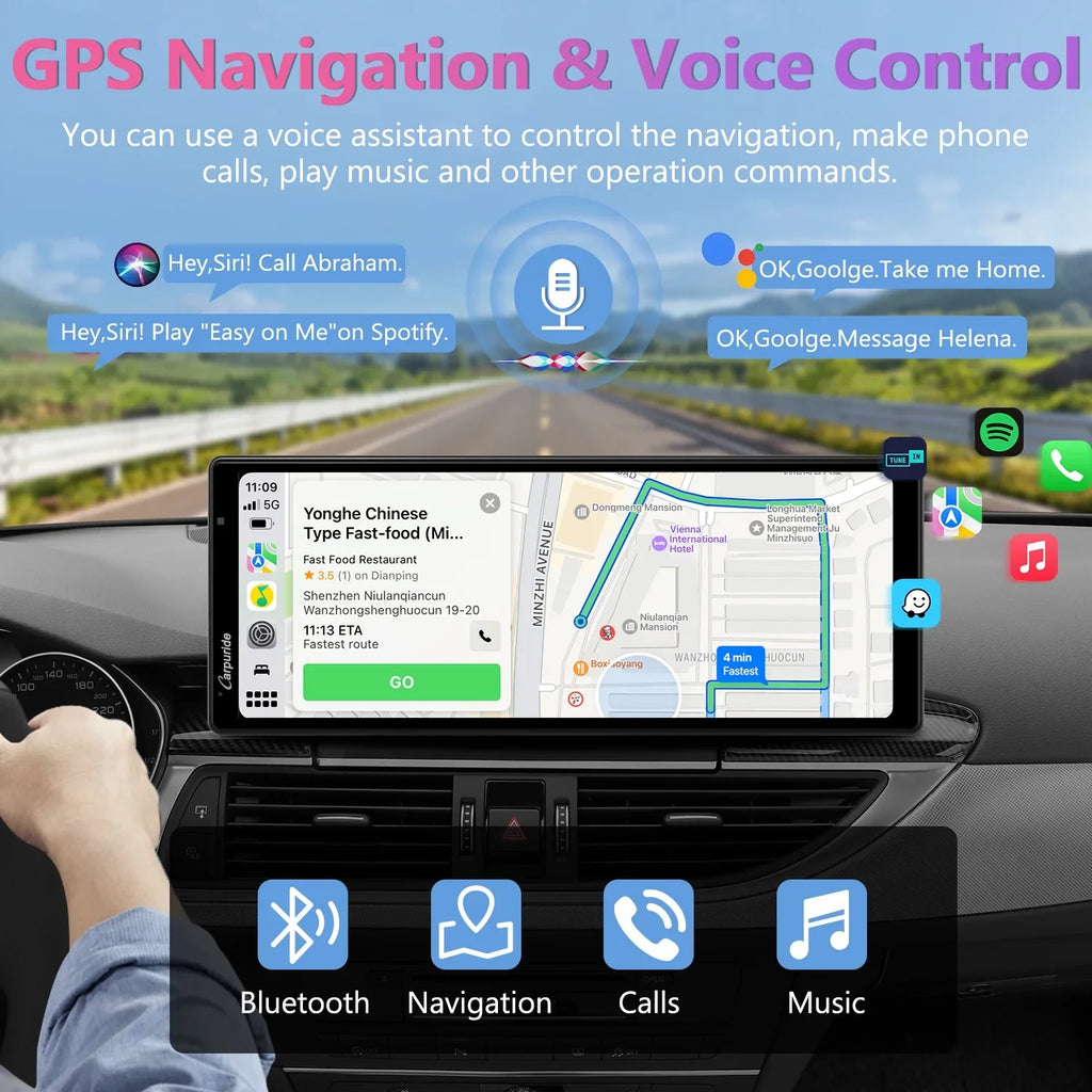 Carpuride Wireless Carplay Android Auto with 4K Front Dash Cam 1080P Rear Cam,10.26" HD IPS Touch