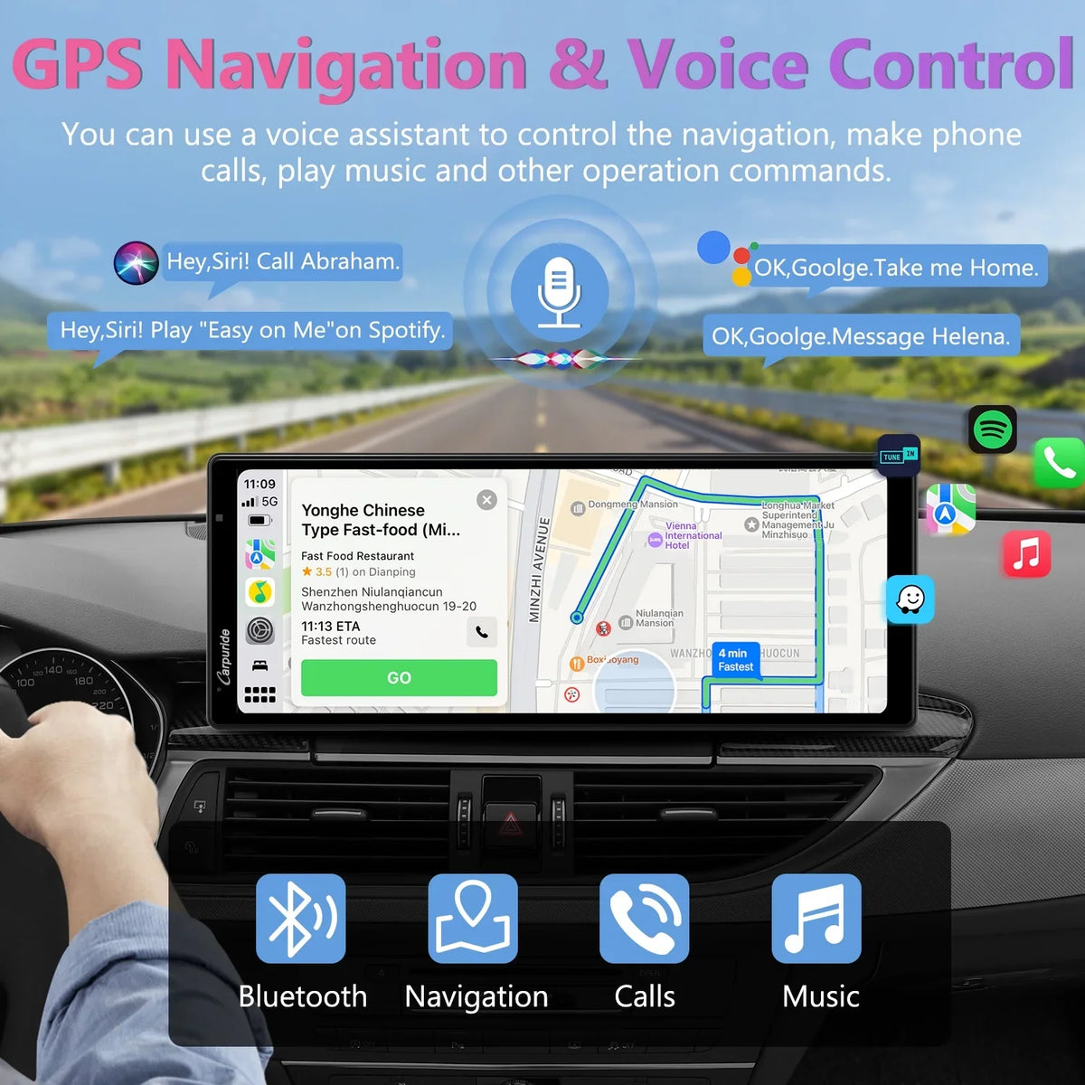 Carpuride Wireless Carplay Android Auto with 4K Front Dash Cam 1080P Rear Cam,10.26" HD IPS Touch
