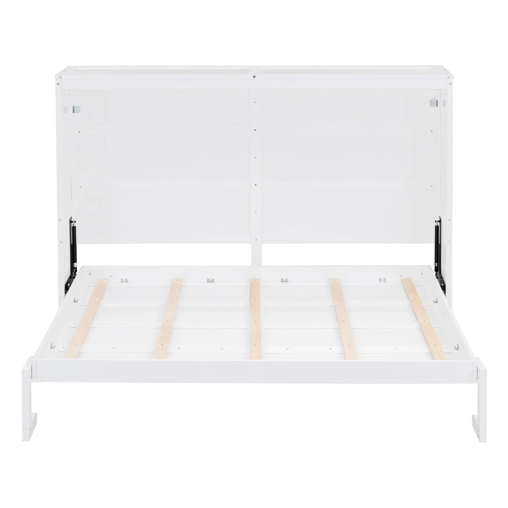Harper & Bright Designs Full Size Murphy Bed Space-Saving Foldable Wooden Wall Bed with a Shelf for Guest Room Home Office, Gray