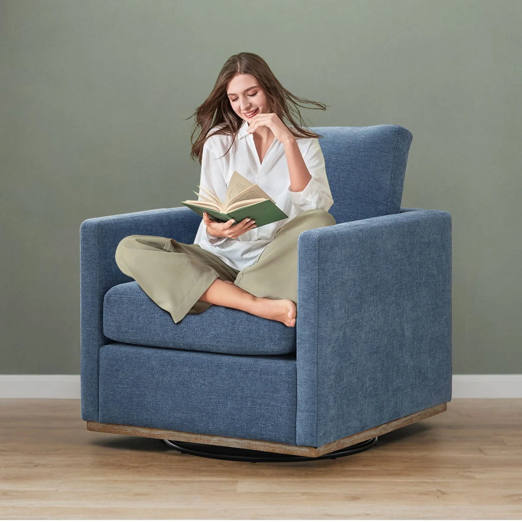 Swivel Accent Chair"360 Degree Square Swivel Chair for Living Room, Mid Century Modern Upholstered Swivel Barrel Chair,Comfy Sofa Armchairs for Bedroom,Nursery,Chenille(Beige)