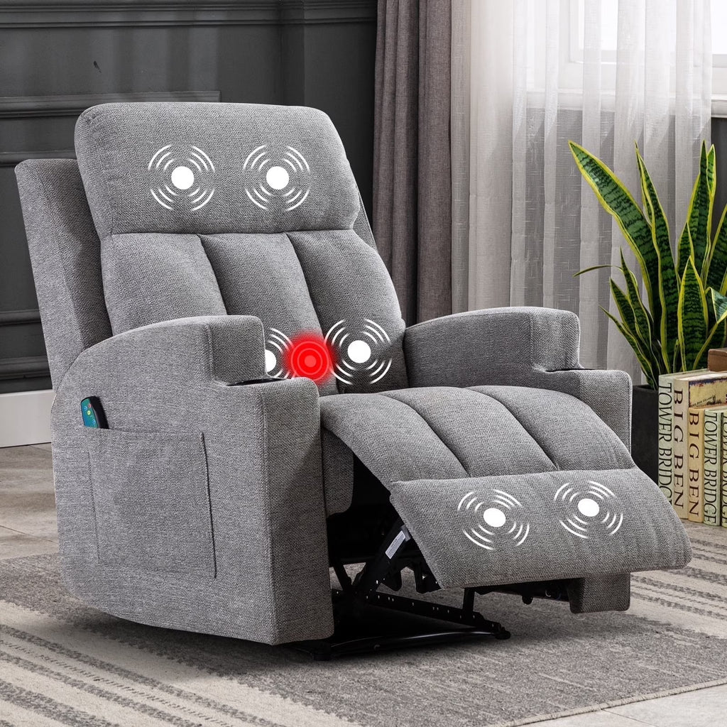 Bonzy Home Heated Manual Massage Recliner with Cup Holder Padded Breathable Fabric Recliner, Home Theater Seating"Navy