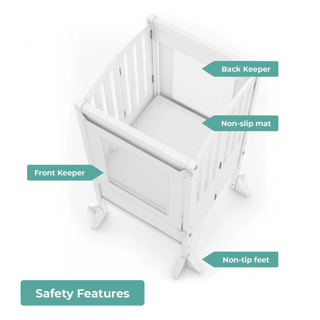 Guidecraft Contemporary Kitchen Helper Step Stool - White: Adjustable, Folding Montessori Toddler Tower - Safety Learning Furniture