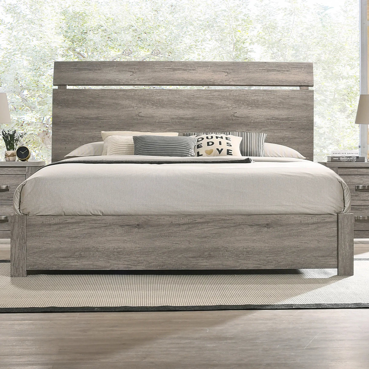 Roundhill Furniture Floren Transitional Bedroom Set, 5 Piece, Weathered Gray Wood