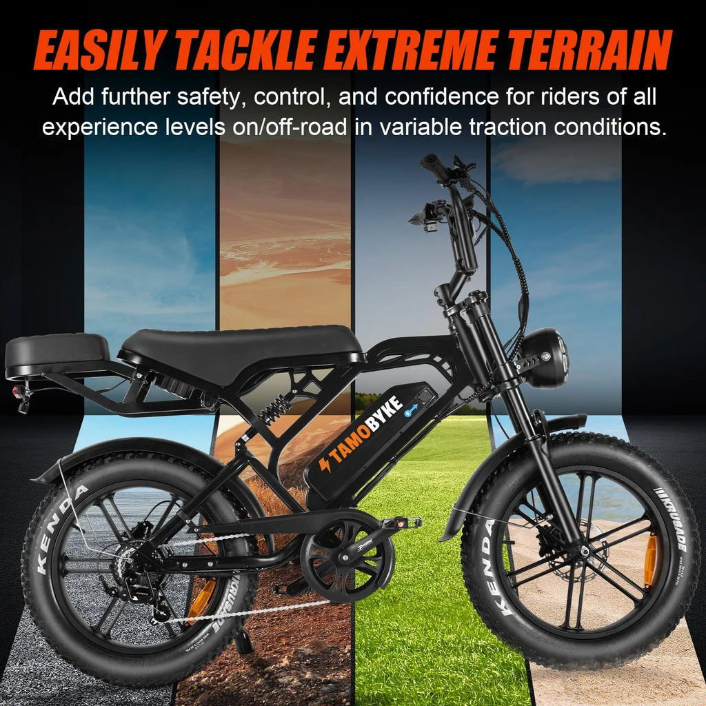 Tamobyke Electric Bike for Adults,Peak 1500W 28mph Mountain Ebike,48V 15.6AH 20" Fat Tire Electric Bicycle Full Suspension UL2849