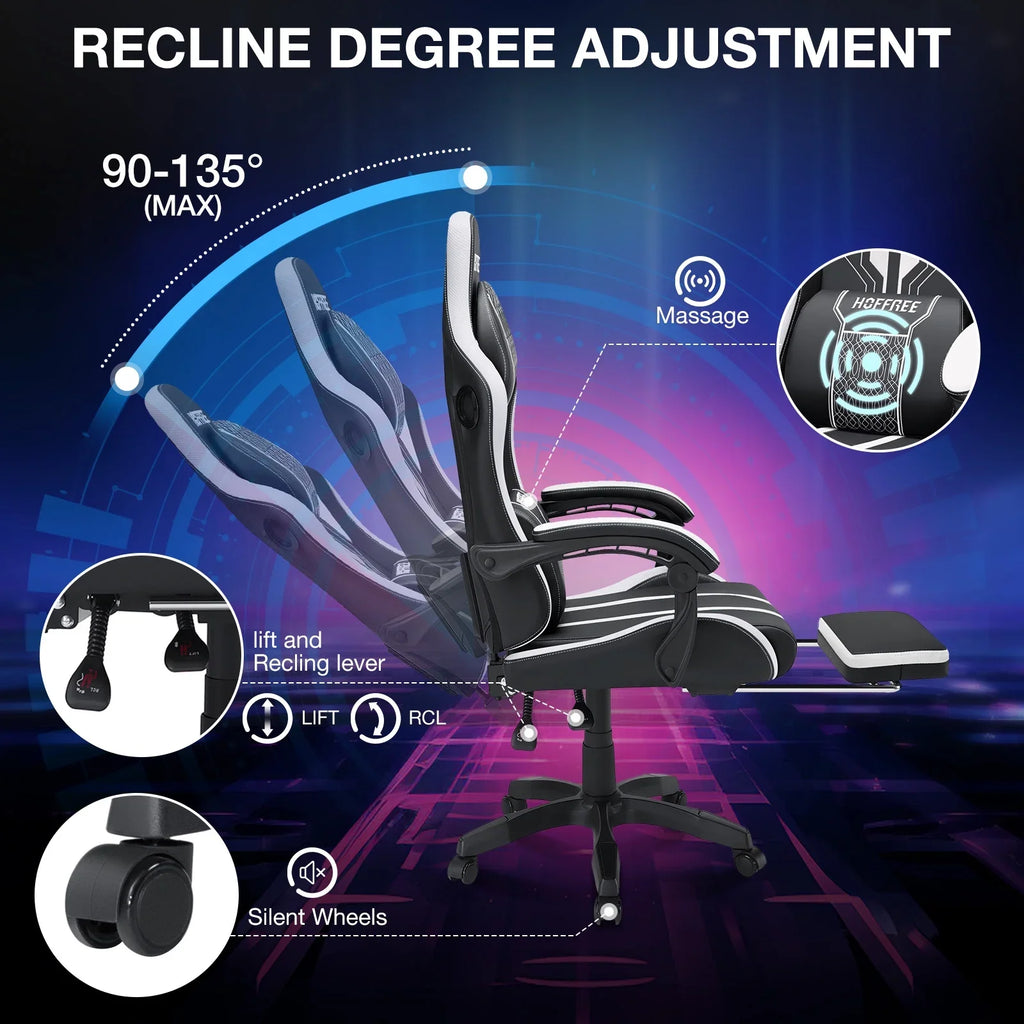 HOFFREE Big and Tall Gaming Chair with Speakers and RGB Lights, Gamer Chair with Footrest, Lumbar Support Height Adjustable 360-Swivel Seat and Headrest for Adults, 400lbs